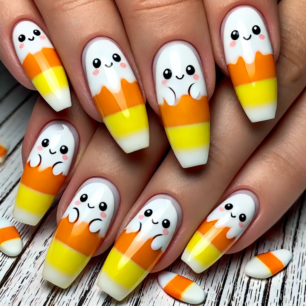Candy Corn Ghosts nail 