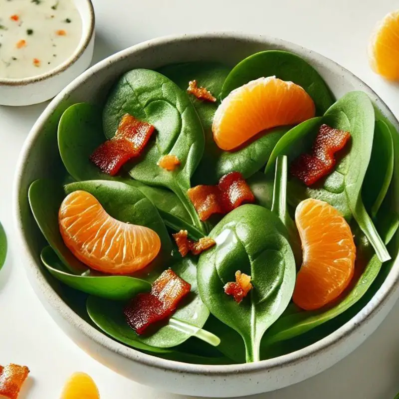 Spinach Salad With Warm Bacon Dressing And Mandarin 