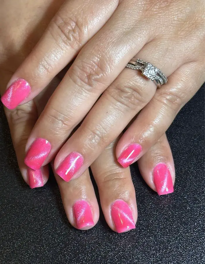 Hot pink Cateye nails