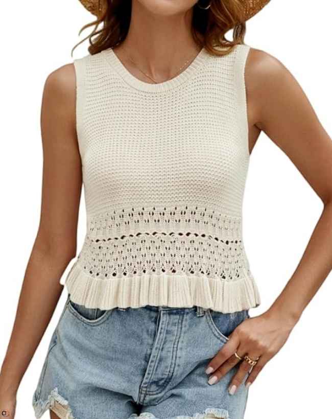 CiCiBird Women Cute Crop Sweaters Vest Knit Sleeveless Pullover Tops