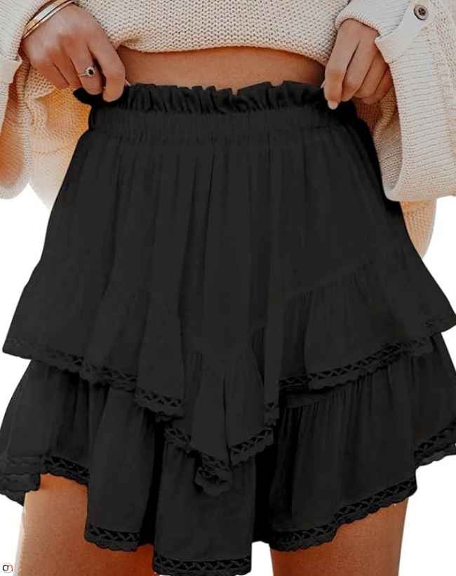 Flowy Shorts for Women Casual Boho Ruffle Tiered Skorts High Waist