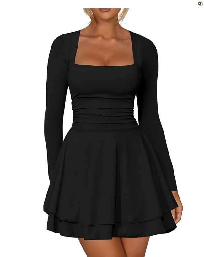 Kaximil Women's Square Neck Ruffle Hem Mini Dress