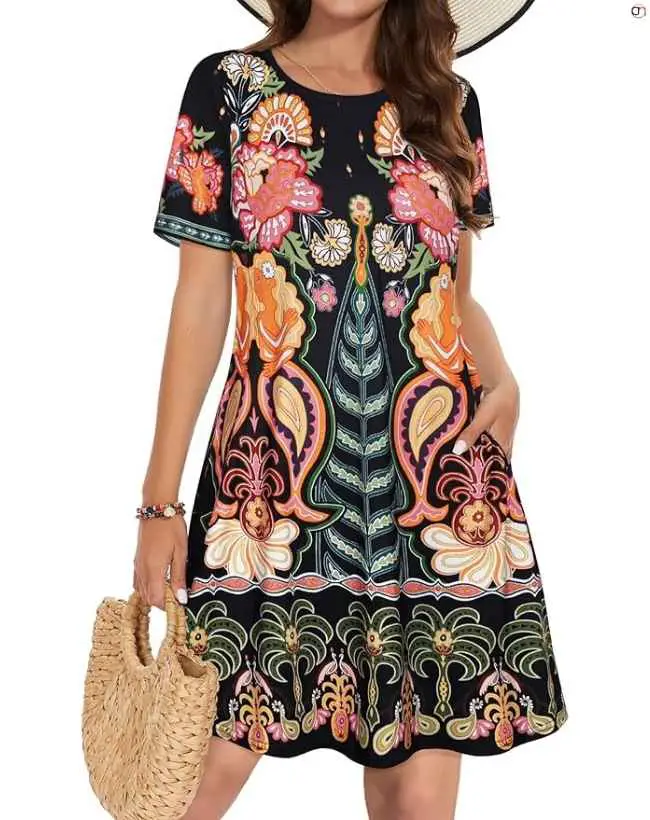Summer Dresses for Women Casual Tshirt Short Sleeve