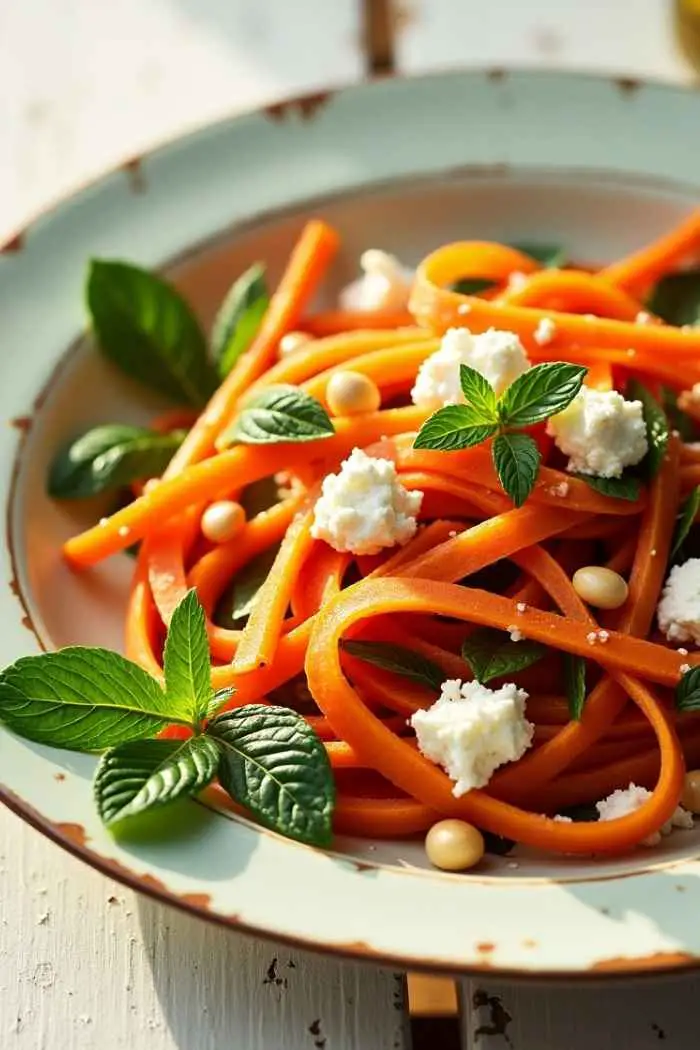 Mediterranean Carrot Ribbon Salad with Feta and Mint